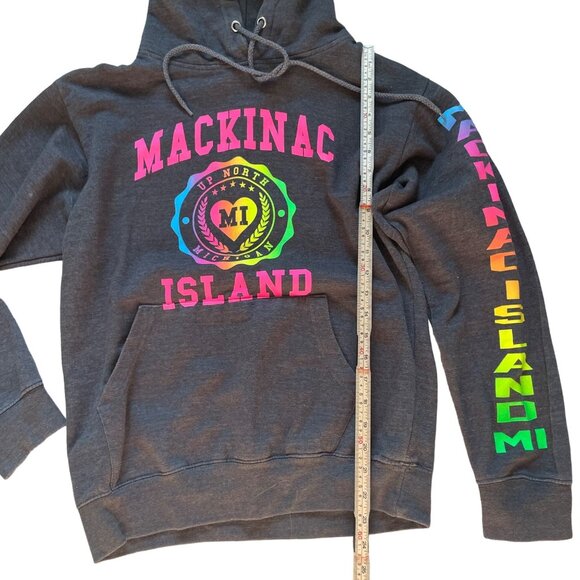 Mackinac Island Hoodie Infinity Apparel Size S Charcoal Gray With Colorful Print - Picture 2 of 9
